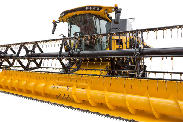 istock Agricultural combine harvester, yellow, isolated on white 823707880