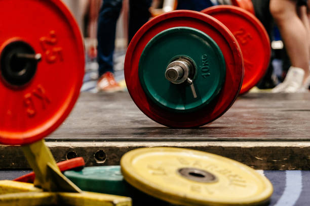 istock barbell with plates on floor for deadlifts powerlifting 823712270