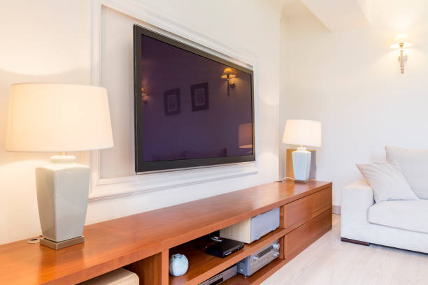 istock Impressive lounge room with high-end stereo unit 823713220
