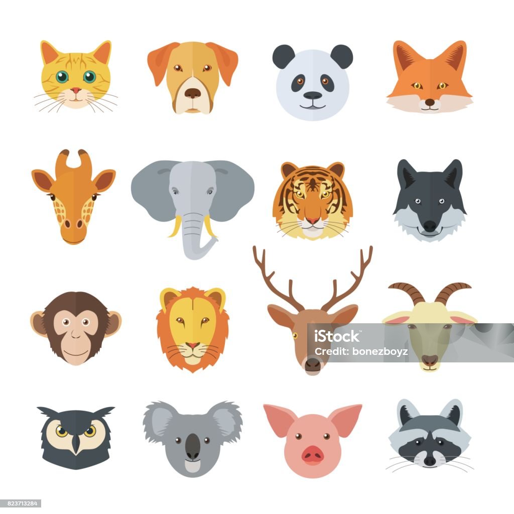 Set of Animal Faces Animal portrait illustration Animal Head stock vector