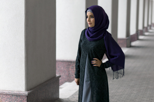 Beautiful Muslim woman in hijab on city street, Ufa