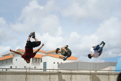 I took a picture of my friends playing together while parkour.