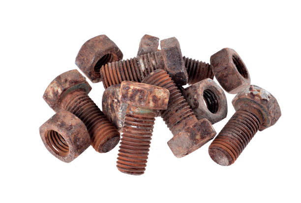 A pile of old  bolts and nuts