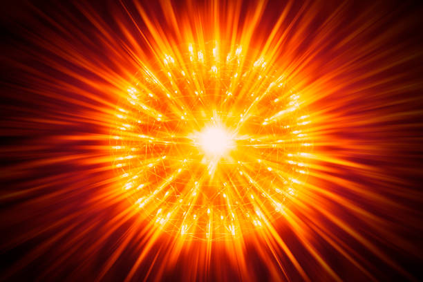 istock Nucleus of Atom Nuclear explode atomic bomb red hot ray radiation light science illustration concept. 823725600