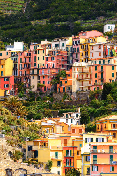 häuser in den bergen von manarola (manaea), einer kleinen stadt in der provinz la spezia, ligurien, italien. es ist eines der länder der cinque terre, unesco-weltkulturerbe - 18633 stock-fotos und bilder