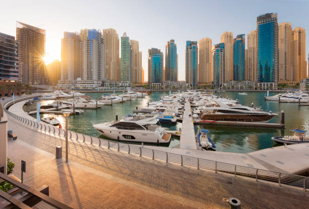 istock Dubai Marina Pedestrian walkway in the sunset 823740570