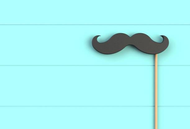 istock Fake black mustache on blue wooden board, 3D rendering 823755598