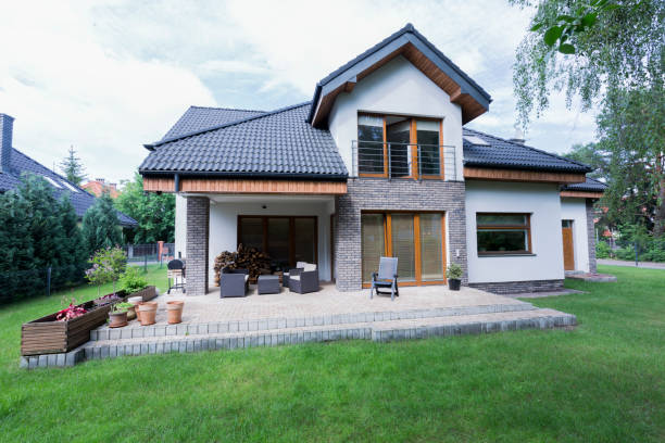 istock Spacious garden and terrace at house 823767594