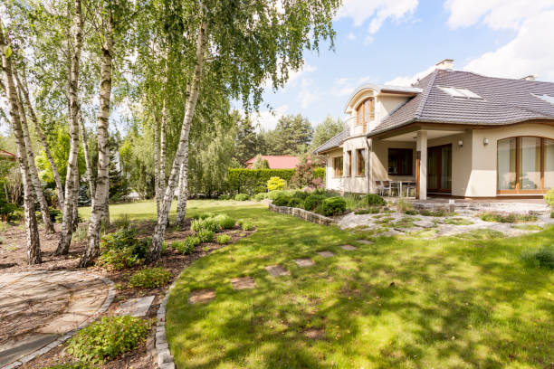 istock Elegant detached house with green garden 823768234