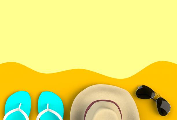 istock Beach accessories on yellow floor, Summer vacation concept, 3D rendering 823770998