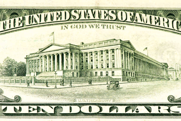 US treasury on a 10 US dollars bank note made in 1995