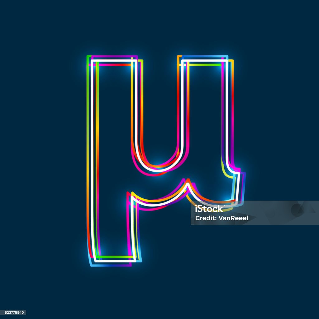 Text Mu Greek Small Letter Mu Vector Multicolored Outline Font With Glowing ...