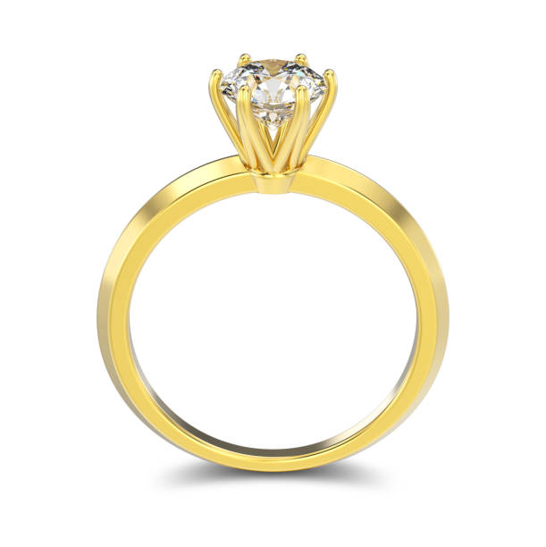 istock 3D illustration isolated yellow gold classic ring with diamonds with shadow 823783654