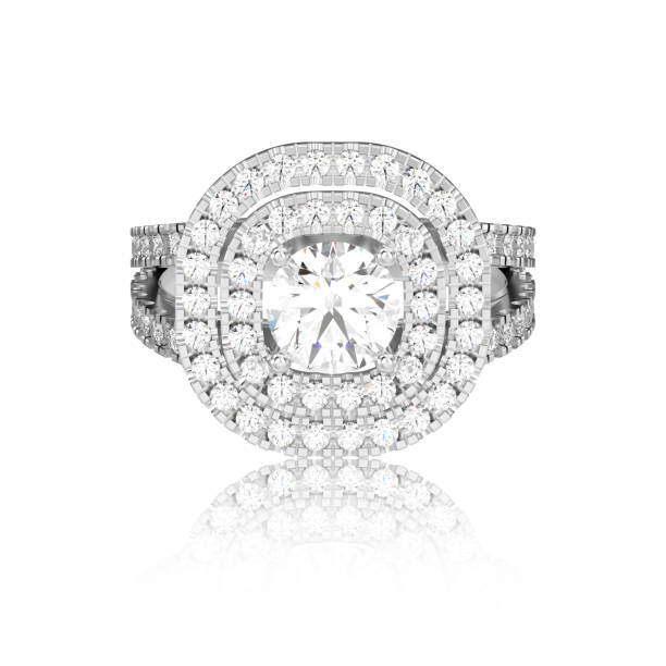 istock 3D illustration isolated white gold or silver ring with diamonds with reflaction 823784276