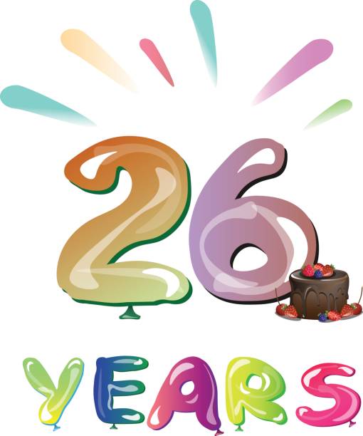 26th years greeting card anniversary with colorful number