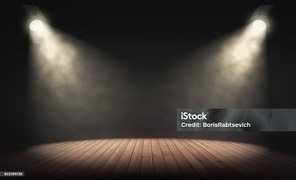 Strahler beleuchten leere Bühne mit dunklem Hintergrund. 3D-Rendering - Lizenzfrei Bühne Stock-Foto