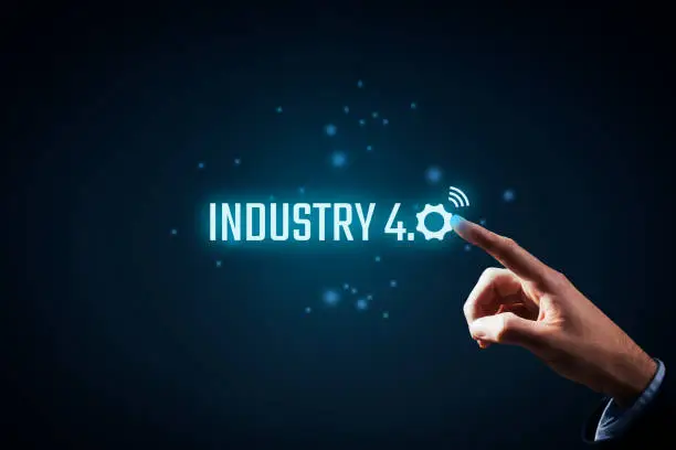 Industry 4.0 - automation, robotics and data exchange in manufacturing technologies. Smart factory concept.