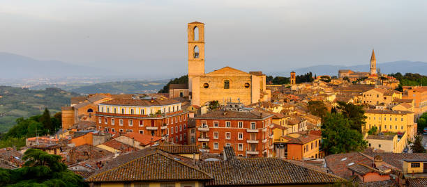 Panoramic eveninig view of Perugia, Umbria, Italy