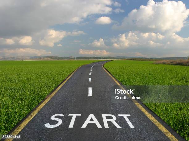 Start Line New Road Journey Stock Photo - Download Image Now - Beginnings, Starting Line, Change