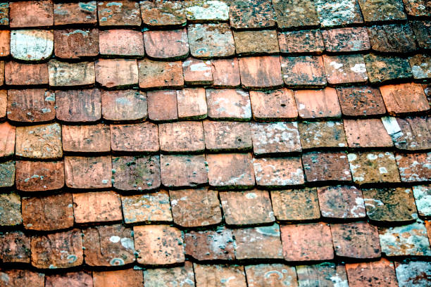 old roof with medieval roof tiles