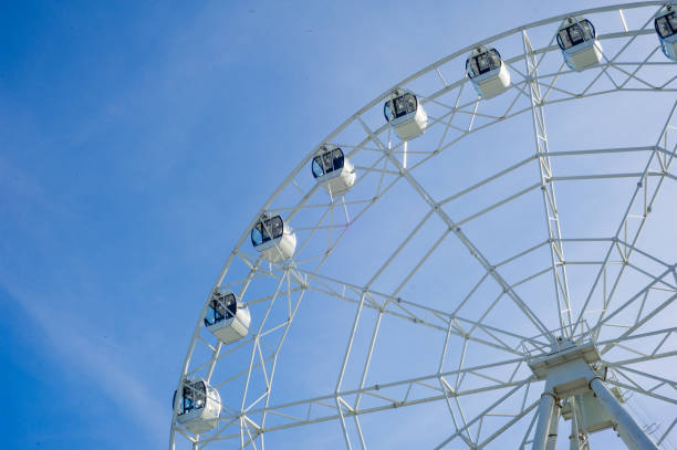 istock Park in the spring, packed snow, ferris wheel 823814348