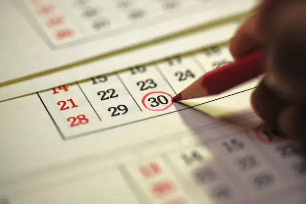 30th day of the month marked in calendar