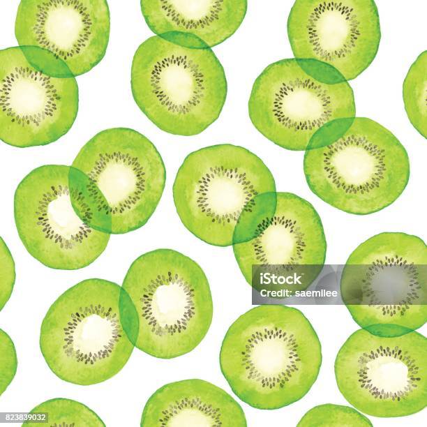 Watercolor Green Kiwi Pattern Stock Illustration - Download Image Now - Watercolor Painting, Fruit, Kiwi Fruit