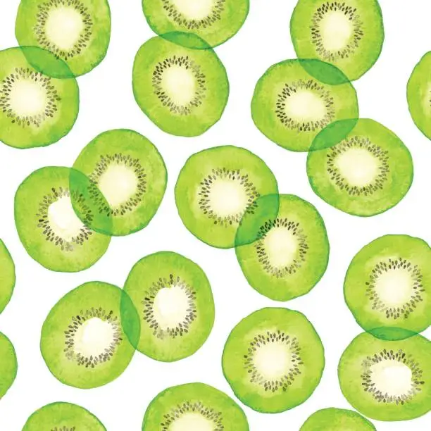 Vector illustration of Watercolor Green Kiwi Pattern