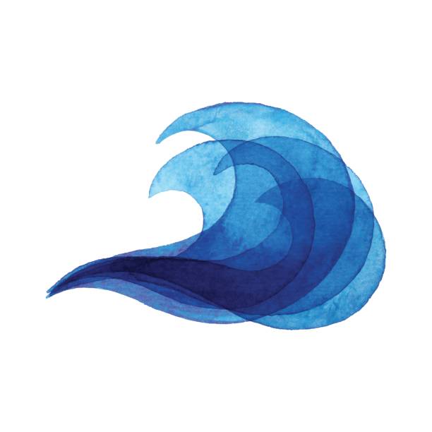 ilustraciones, imágenes clip art, dibujos animados e iconos de stock de onda azul acuarela - isolated on white illustration and painting vector isolated