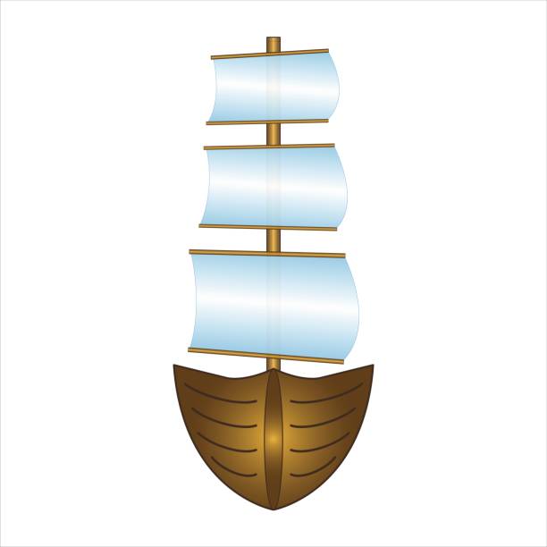 ilustraciones, imágenes clip art, dibujos animados e iconos de stock de barco de pesca con velas - sailing ship shipping beached industrial ship