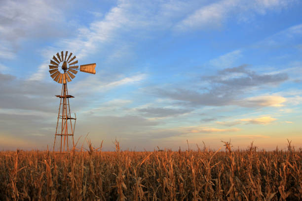 istock Texas style westernmill windmill at sunset, Argentina 823846144