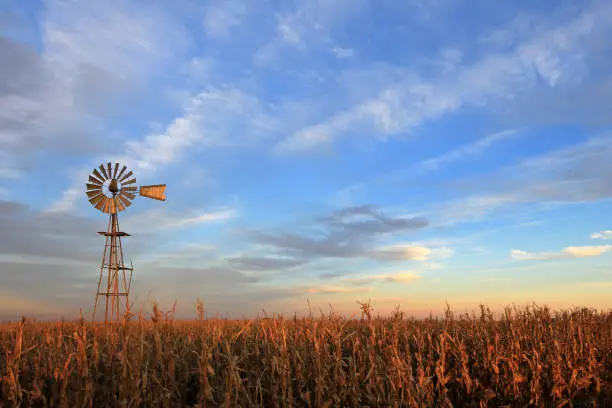 Texas style westernmill windmill at sunset, Argentina, South America