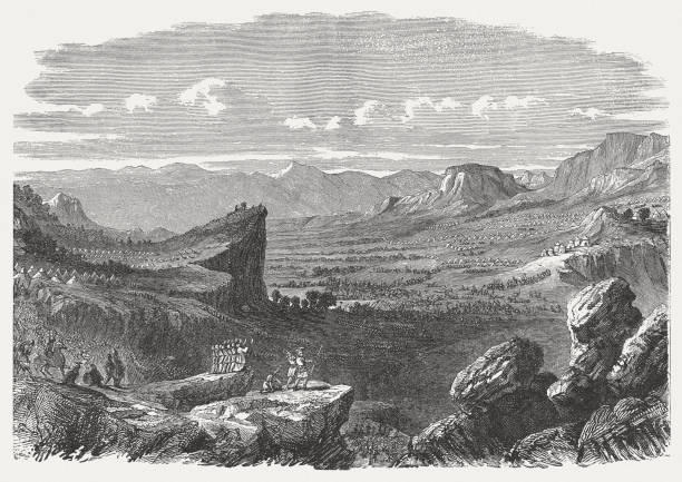 ilustrações de stock, clip art, desenhos animados e ícones de valley of elah (1 samuel 17, 2), published in 1886 - canaan valley