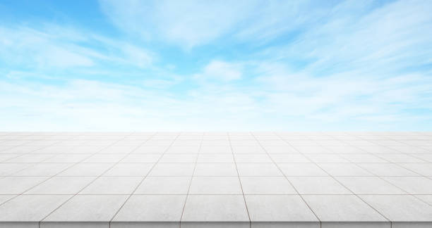 istock Empty concrete floor top with panoramic ocean view under sunrise and morning blue bright sky 823850462