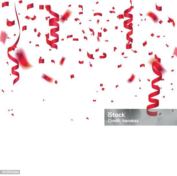Celebration Background Template With Confetti And Red Ribbons Stock  Illustration - Download Image Now - iStock
