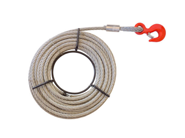 istock steel wire rope cable and red hook isolated on white background. clipping path. 823858656