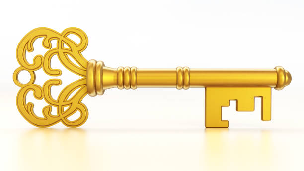 istock Vintage golden key isolated on white 823859242