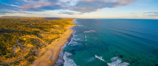 istock Aerial panoramic view of beautiful ocean coastline at sunset 823862530
