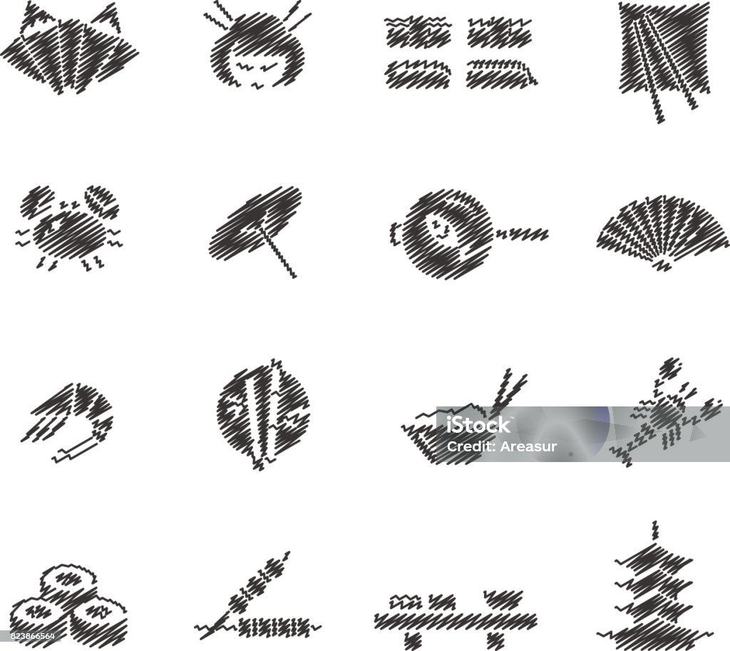 Japanese Food & Culture // Scribble series Vector icons for your digital or print projects. Black And White stock vector