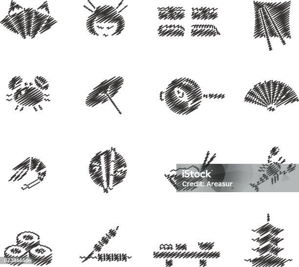 Japanese Food Culture Scribble Series Stock Illustration - Download Image Now - Black And White, Hand Roll, Shrimp - Animal