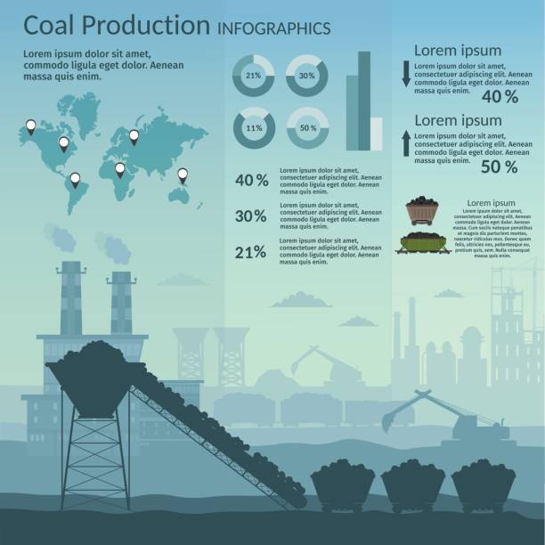 Coal mining industry and transportation set infographics elements isolated vector technics building Coal mining industry and transportation set infographics elements isolated vector technics building mining natural resources stock illustrations