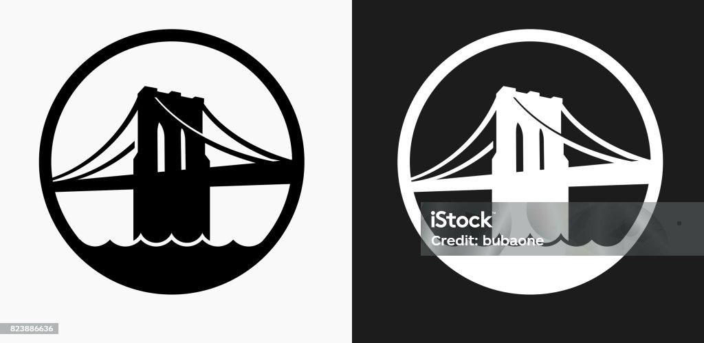 Brooklyn Bridge Icon on Black and White Vector Backgrounds Brooklyn Bridge Icon on Black and White Vector Backgrounds. This vector illustration includes two variations of the icon one in black on a light background on the left and another version in white on a dark background positioned on the right. The vector icon is simple yet elegant and can be used in a variety of ways including website or mobile application icon. This royalty free image is 100% vector based and all design elements can be scaled to any size. Brooklyn Bridge stock vector