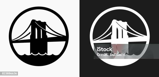 Brooklyn Bridge Icon On Black And White Vector Backgrounds Stock Illustration - Download Image Now