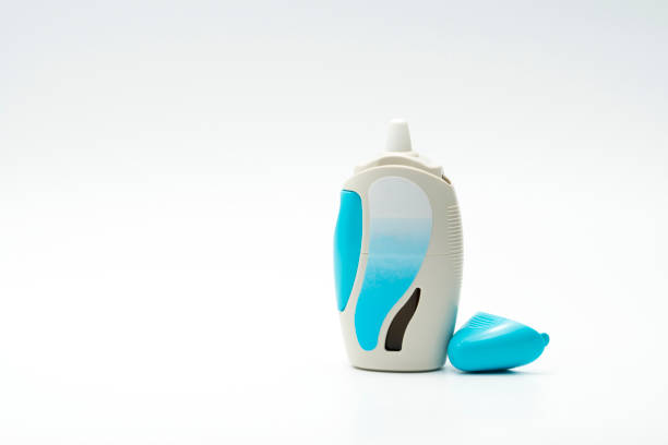 istock Nasal spray with opened cap, modern design on white background 823886862