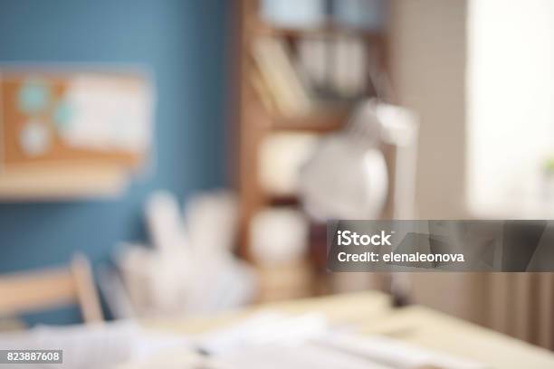 Defocused Empty Office Interior Stock Photo - Download Image Now - Defocused, Blurred Motion, Working At Home