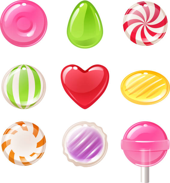 Set of different sweets. Assorted candies Set of sweets on white background hard candy, dragee, lollipop, toffee, jelly, peppermint candy, chocolate vector illustration peppermints stock illustrations