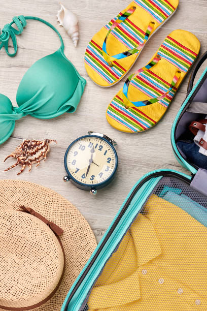 istock Beach fashion look, wooden background. 823894246
