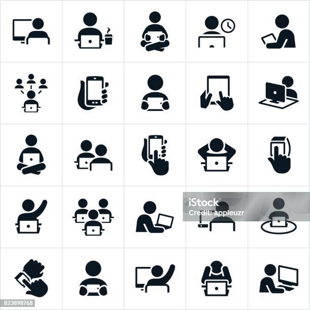 People Using Computers Icons Stock Illustration - Download Image Now - Icon Symbol, People, One Person