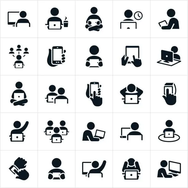 Vector illustration of People Using Computers Icons