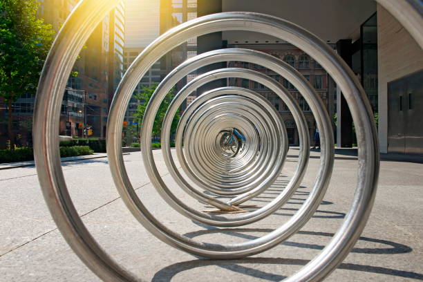 Toronto downtown, bicycle racks at sunset